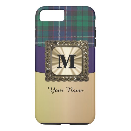 Blauw en groen geplakt tartan monogram Case-Mate iPhone case (Achterkant)