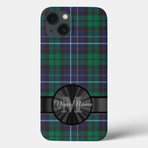 Blauw en groen geplakt tartan monogram iPhone 13 hoesje