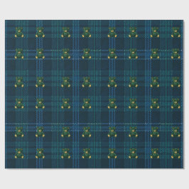 Blauw en groen geruit cadeaupapier met teddybeer