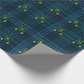 Blauw en groen geruit cadeaupapier met teddybeer (Hoek)