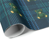 Blauw en groen geruit cadeaupapier met teddybeer (Rol Hoek)