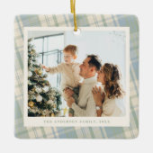 Blauw en groen geruit foto keramisch ornament (Voorkant)