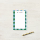 Blauw en groen geruit gepersonaliseerd post-it® notes (Op bureau)