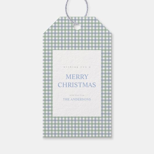Blauw en groen geruit Kerstmis Cadeaulabel (Voorkant)