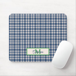 Blauw en groen geruit plaid tartan monogram muismat