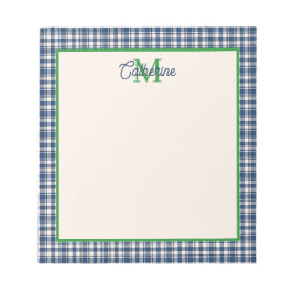Blauw en groen geruit Schots geruit monogram Notitieblok