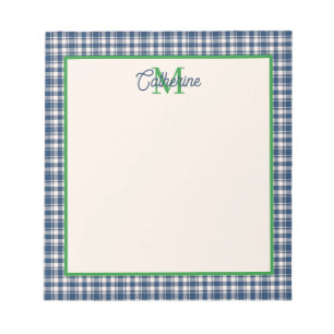 Blauw en groen geruit Schots geruit monogram Notitieblok