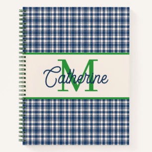 Blauw en groen geruit Schots geruit monogram Notitieboek