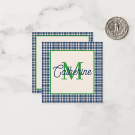 Blauw en groen geruit Schots geruit monogram Notitiekaartje