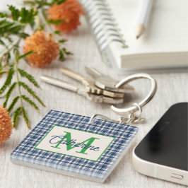 Blauw en groen geruit Schots geruit monogram Sleutelhanger