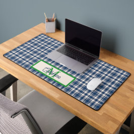 Blauw en groen geruit tartan monogram bureaumat