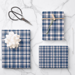 Blauw en groen geruit tartan monogram inpakpapier vel