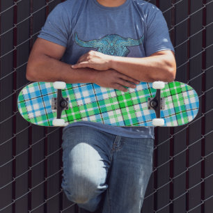 Blauw en groen geruit tartan wit persoonlijk skateboard