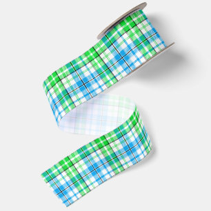 Blauw en groen geruit tartan wit satijnen lint