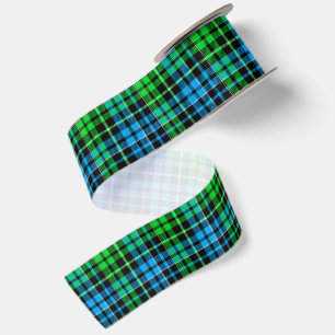Blauw en groen geruit tartan zwart satijnen lint