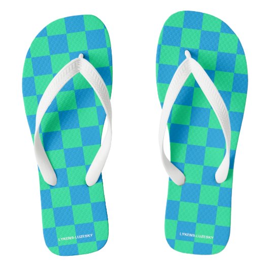 blauw en groen geruit teenslippers (Voetbed)