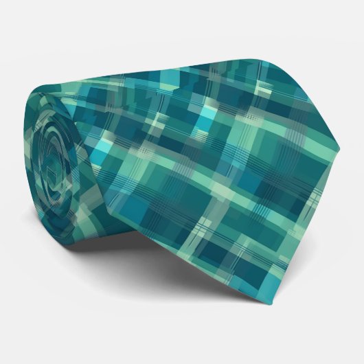 Blauw en groen geruite patroon stropdas (Opgerold)