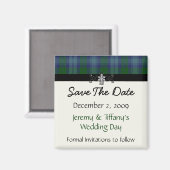 Blauw en groen geruite Save the Date Magnet (Voorkant / Achterkant)