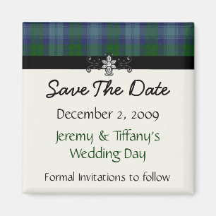 Blauw en groen geruite Save the Date Magnet