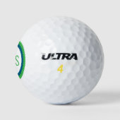 Blauw en groen geschulpte drielettermonogram golfballen (Logo)