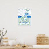 Blauw en groen gestippelde giraffe-kinderkamerpost poster (Keuken)
