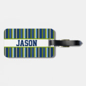 Blauw en groen gestreept basketbalontwerp bagagelabel (Achterkant horizontaal)