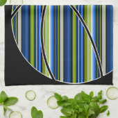 Blauw en groen gestreept basketbalontwerp op zwart theedoek (Gevouwen)