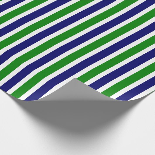 Blauw en groen gestreept cadeaupapier (Hoek)