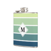 Blauw en groen gestreept monogram heupfles (Links)