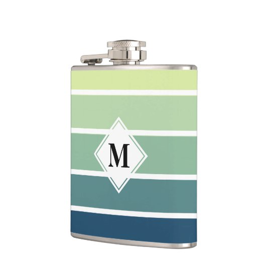Blauw en groen gestreept monogram heupfles (Links)