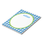 Blauw en Groen Gingham Gepersonaliseerd Notitieblo Notitieblok (Linkerzijde)