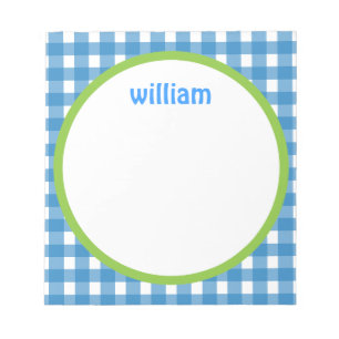 Blauw en Groen Gingham Gepersonaliseerd Notitieblo Notitieblok