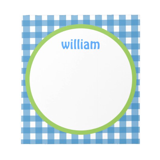 Blauw en Groen Gingham Gepersonaliseerd Notitieblo Notitieblok (Voorkant)