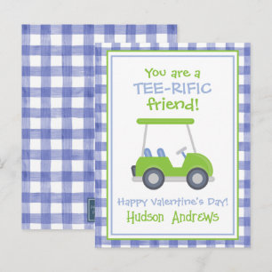 Blauw en Groen Gingham Golfkar Valentijnse Kaarten
