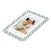 Blauw en Groen Gingham Kerst Foto Magneet (Linkerzijde)