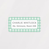 Blauw en Groen Gingham Plaid Vier Kind School Labels (Design 1)