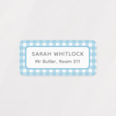 Blauw en Groen Gingham Plaid Vier Kind School Labels (Design 2)