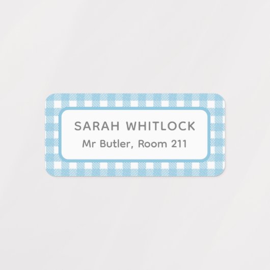 Blauw en Groen Gingham Plaid Vier Kind School Labels (Design 2)