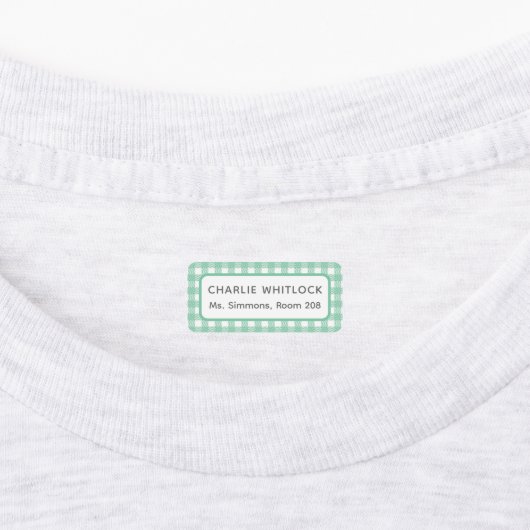 Blauw en Groen Gingham Plaid Vier Kind School Labels (Aangebracht)