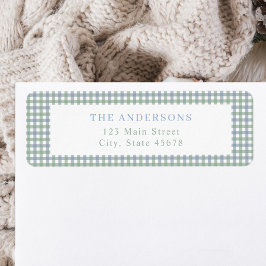 Blauw en Groen Gingham Retouradres Etiket