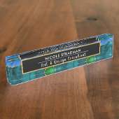 Blauw en groen glitter Peacock Agate Naambordje (Zijkant)