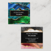 Blauw en groen glitter Peacock Agate Vierkante Visitekaartje (Voorkant / Achterkant)