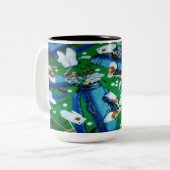 Blauw en groen Golfing Tweekleurige Koffiemok (Voorkant links)