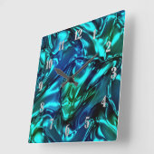 Blauw en Groen Golvend Metallic Look Vierkante Klok (Hoek)