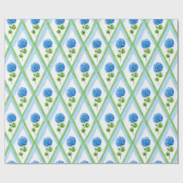Blauw en Groen Grandmillenial Hydrangea Ditsy Cadeaupapier