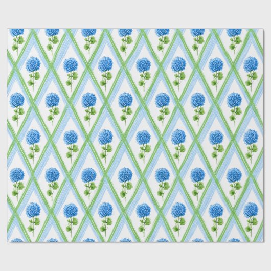 Blauw en Groen Grandmillenial Hydrangea Ditsy Cadeaupapier (Vlak)