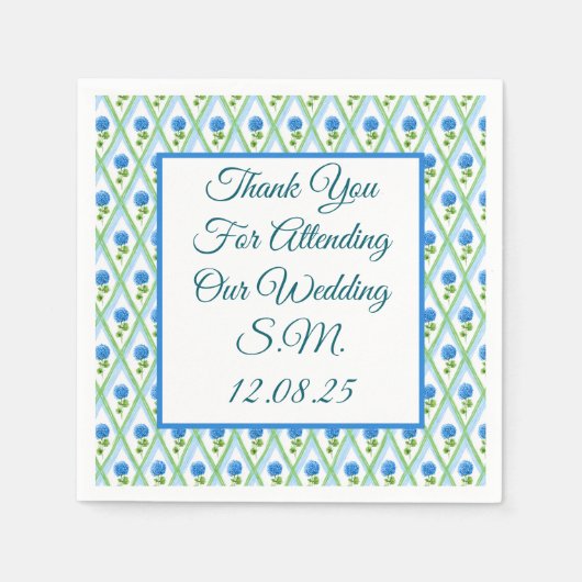 Blauw en Groen Grandmillenial Hydrangea Ditsy Servet (Voorkant)