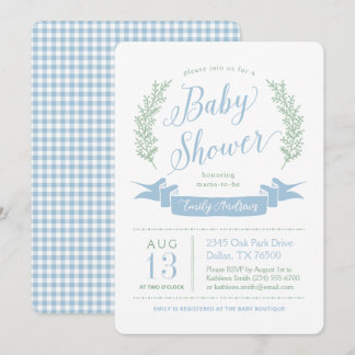 Blauw en groen grillige cottage baby shower kaart