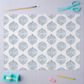 Blauw en groen handblok bloemmotief, ivoor tissuepapier (Craft)
