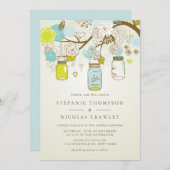 Blauw en Groen Hanging Mason Jars Wedding Kaart (Voorkant / Achterkant)